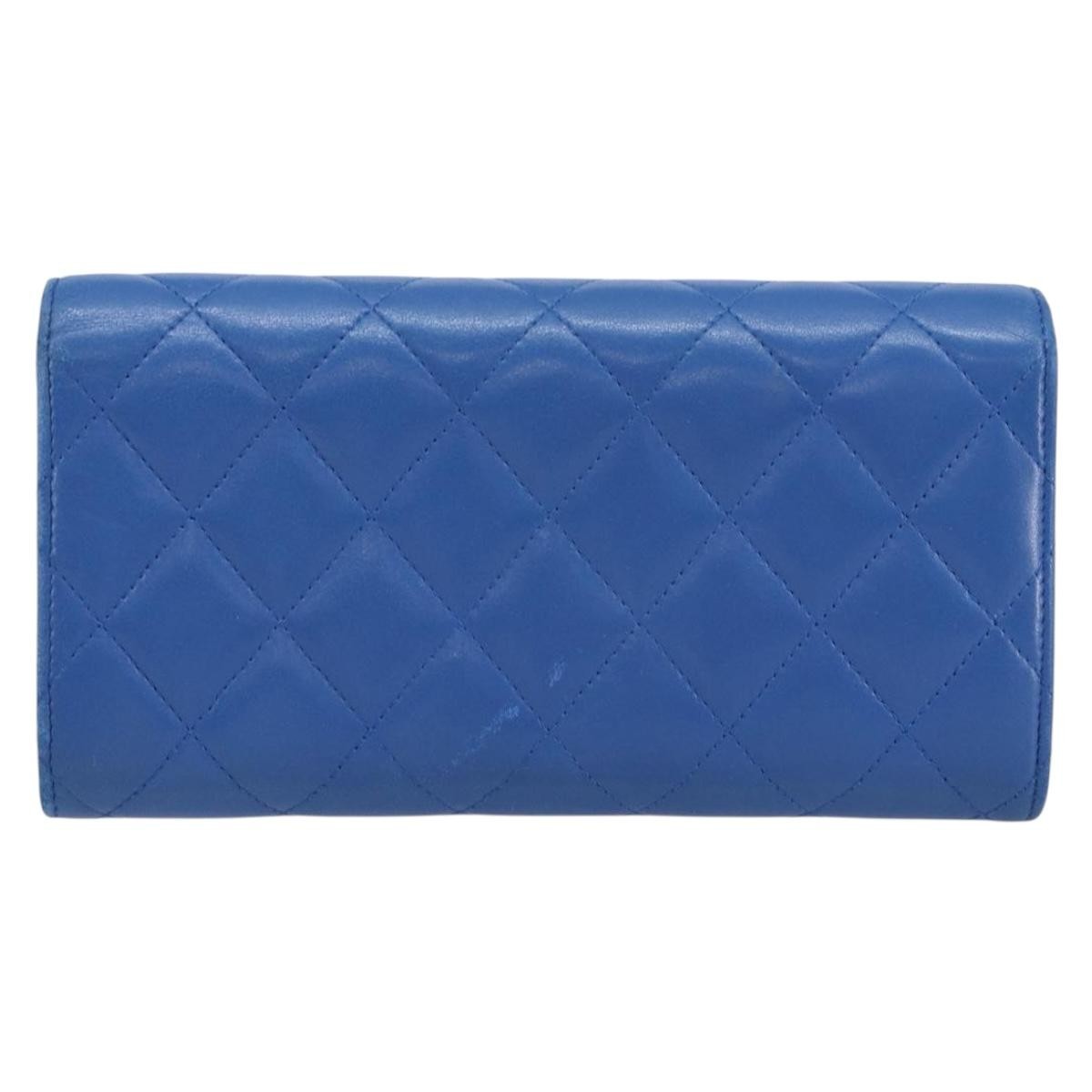 Chanel CC Gusset Classic Flap Wallet Quilted Lambskin, BLUE, LEATHER, Wallets