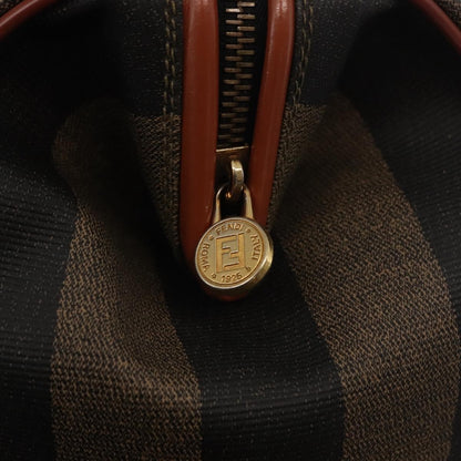 Fendi Vintage Pequin Convertible Boston Bag Coated Canvas, BROWN, CANVAS, Handbag