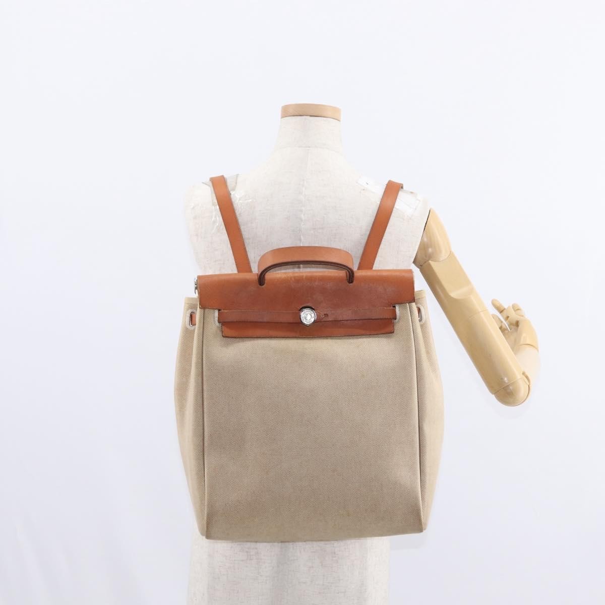 Hermes Herbag A Dos Backpack Toile, BEIGE, CANVAS, Backpack