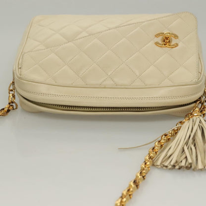 Chanel Vintage Front Pocket Camera Bag Quilted Lambskin, WHITE, LEATHER, Crossbody bag