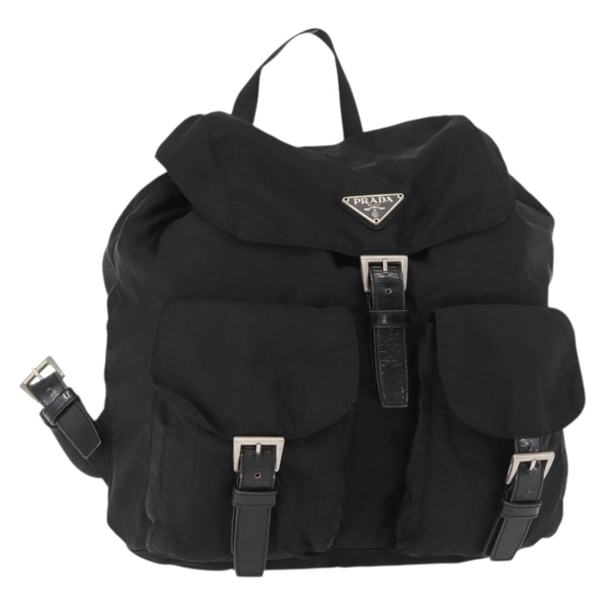 Prada Double Front Pocket Backpack Tessuto, BLACK, NYLON, Backpack