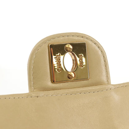 Chanel Chain Flap Shoulder Bag Quilted Lambskin, BEIGE, LEATHER, Shoulder bag