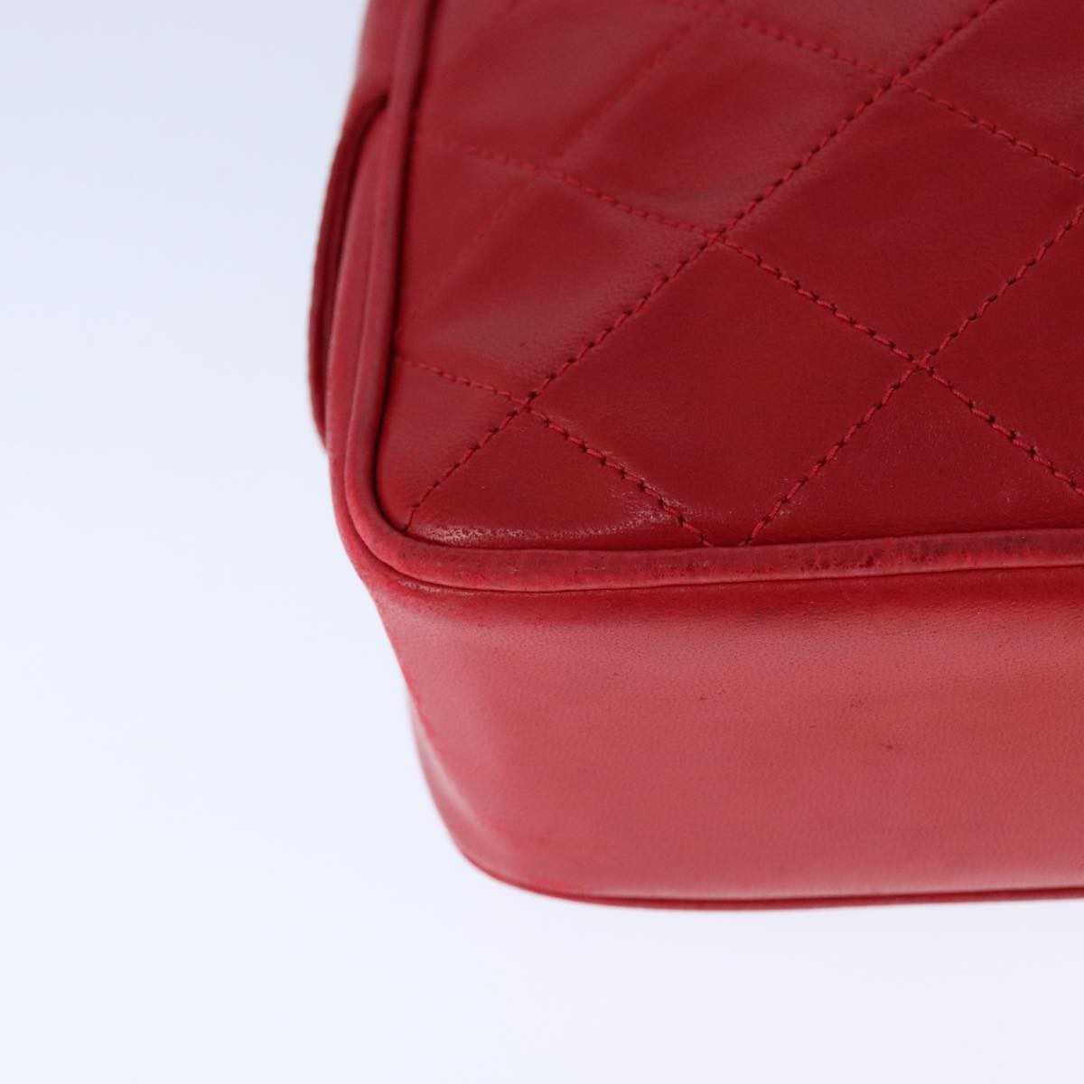 Chanel Vintage Front Pocket Camera Bag Quilted Lambskin, RED, LEATHER, Shoulder bag