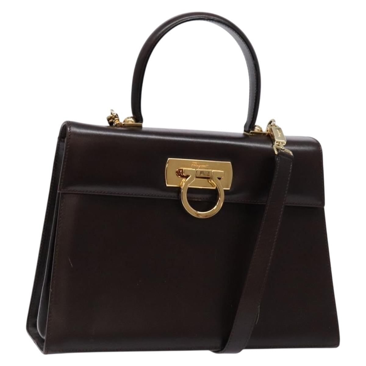 Salvatore Ferragamo Convertible Top Handle Bag Leather, BROWN, LEATHER, Handbag