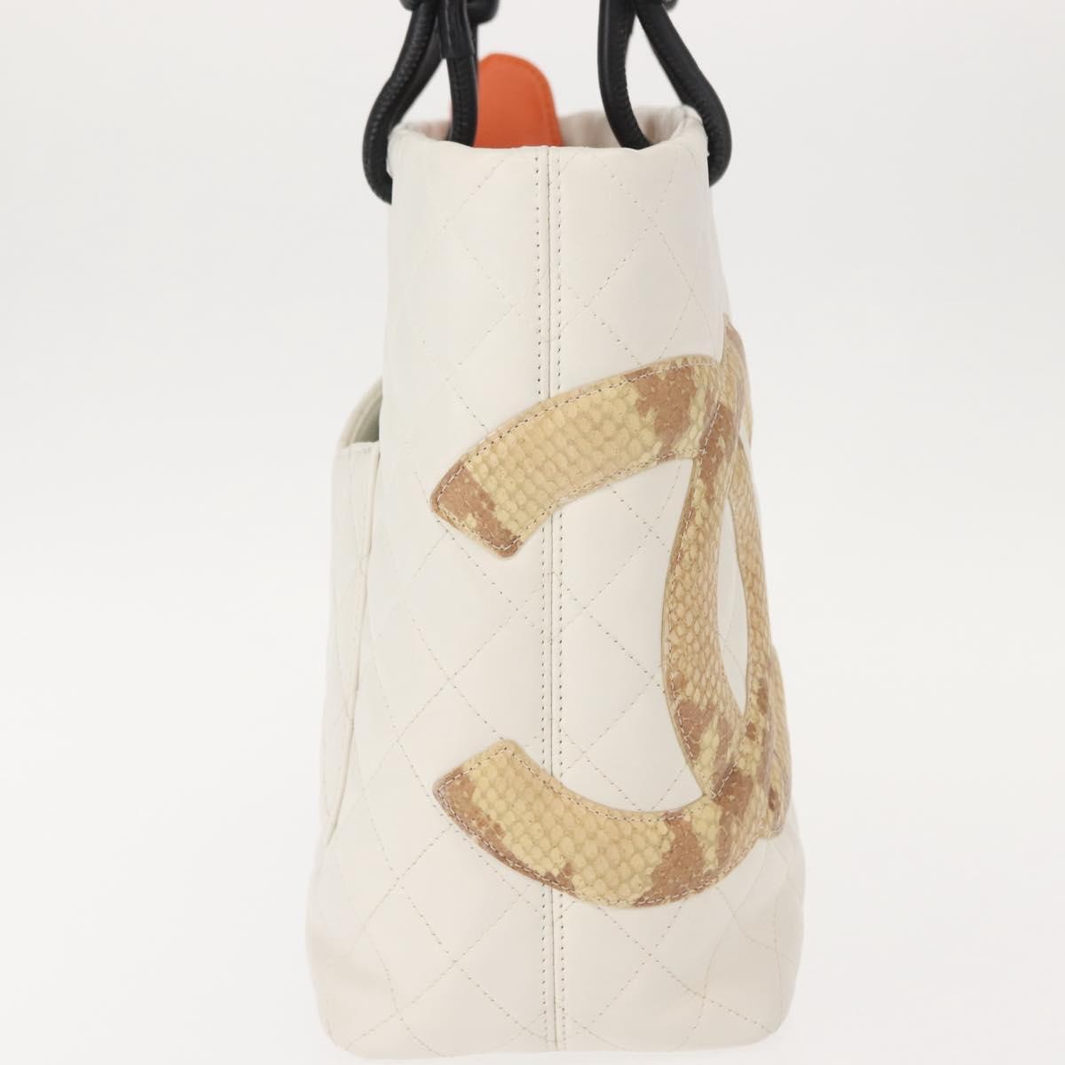 Chanel Cambon Tote Quilted Leather, WHITE, LEATHER, Tote bag