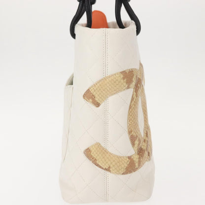 Chanel Cambon Tote Quilted Leather, WHITE, LEATHER, Tote bag