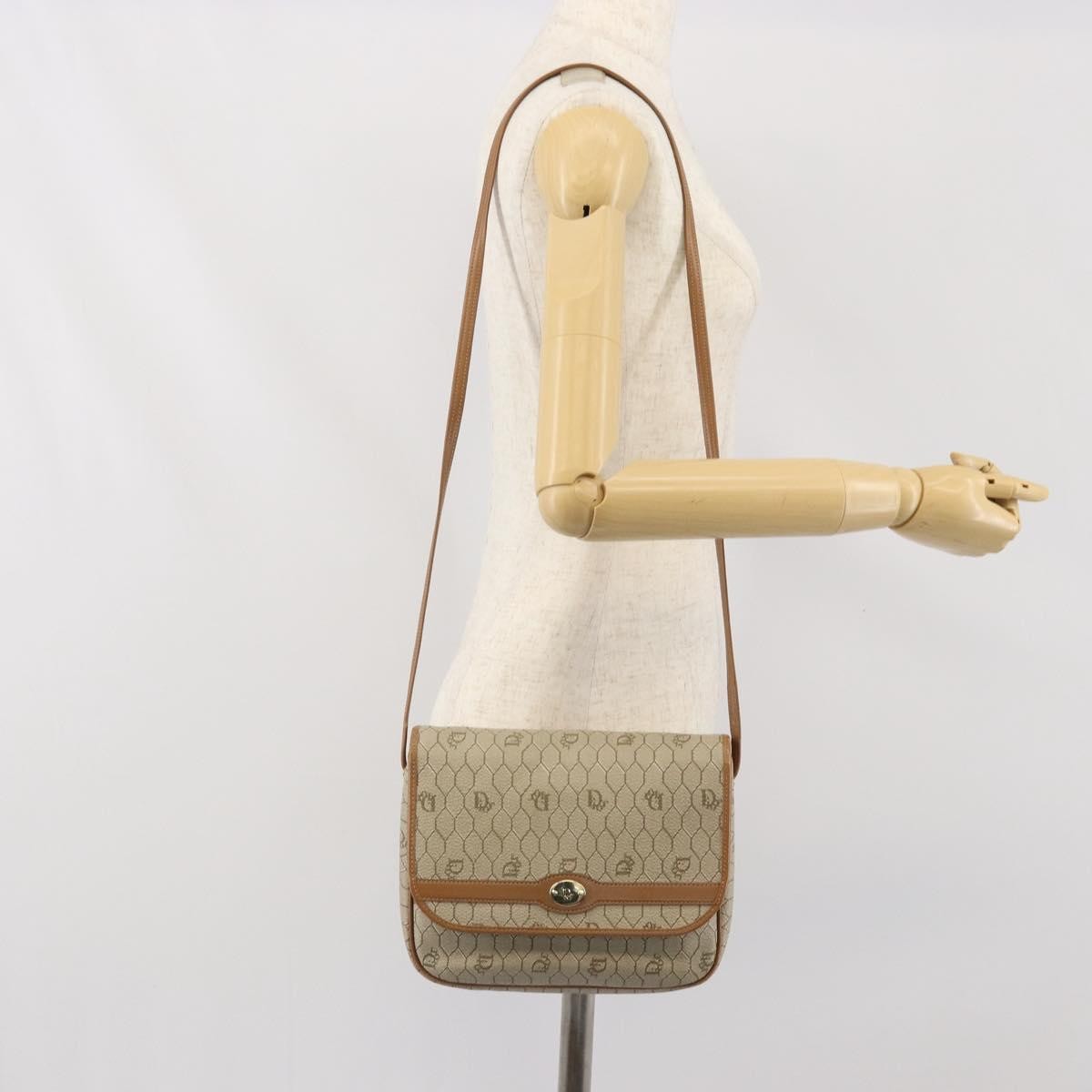 Christian Dior Vintage Honeycomb Shoulder Bag Canvas, Beige, PVC + Canvas, Shoulder Bag