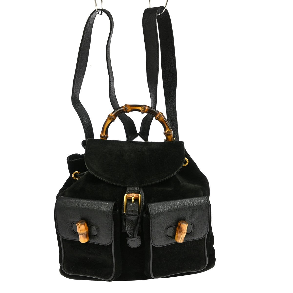 Gucci Vintage Bamboo Backpack Suede, BLACK, SUEDE, Backpack