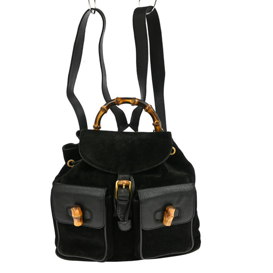 Gucci Vintage Bamboo Backpack Suede, BLACK, SUEDE, Backpack