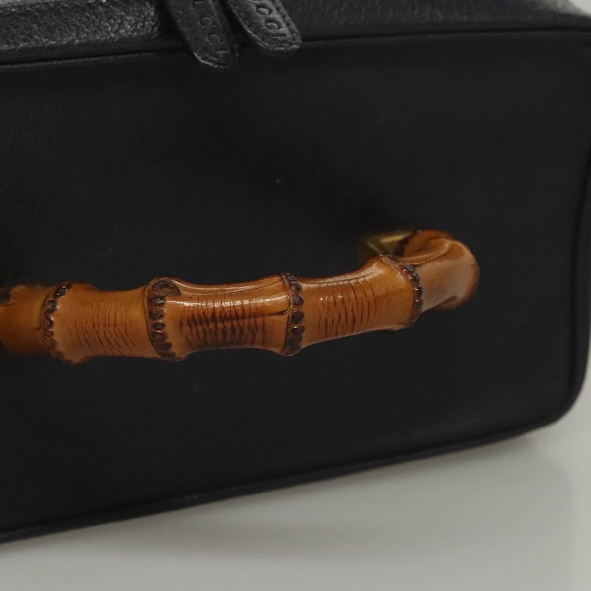 Gucci Vintage Bamboo Vanity Case Leather, NAVY, LEATHER, Handbag