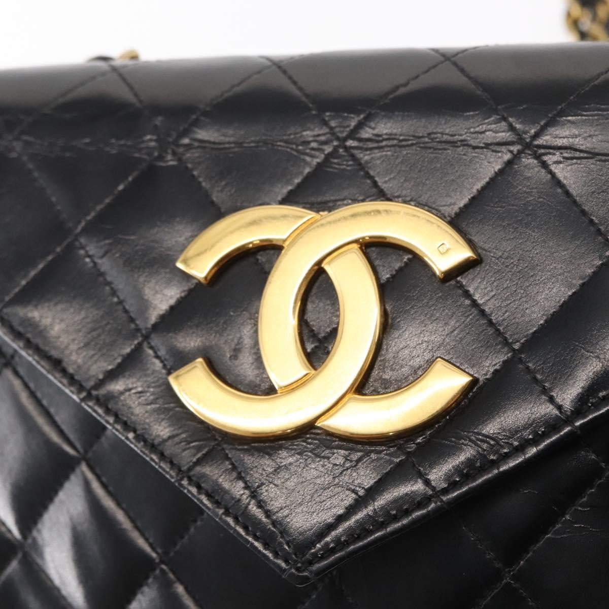 Chanel Vintage Envelope Flap Shoulder Bag Quilted Lambskin, BLACK, LEATHER, Shoulder bag