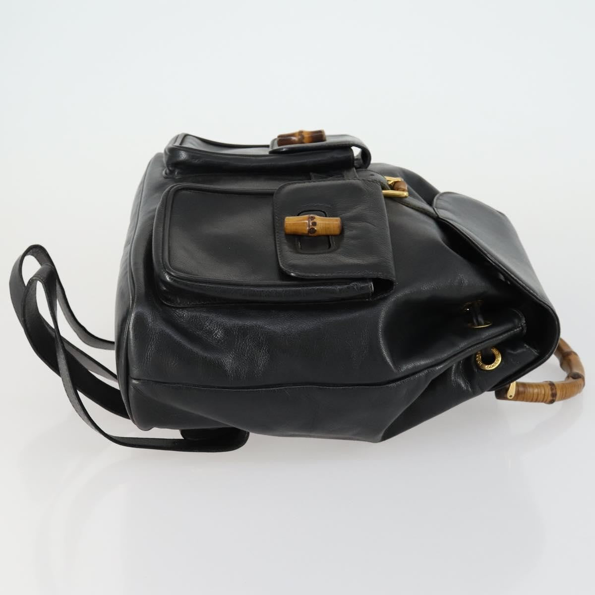 Gucci Vintage Bamboo Backpack Leather, BLACK, LEATHER, Backpack