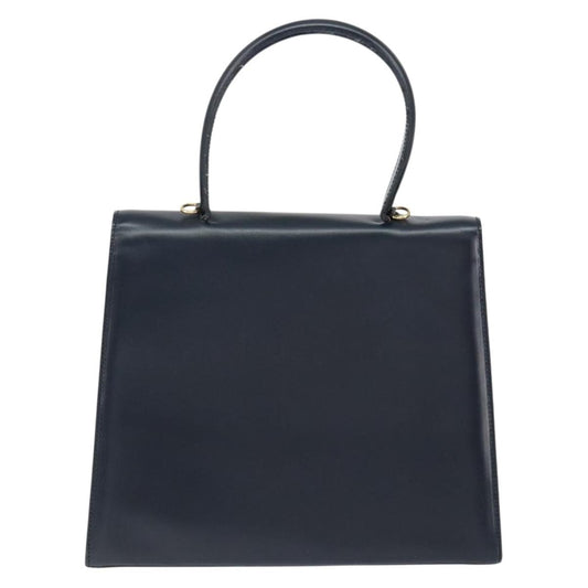 Celine Circle Logo Handbag Leather, NAVY, LEATHER, Handbag
