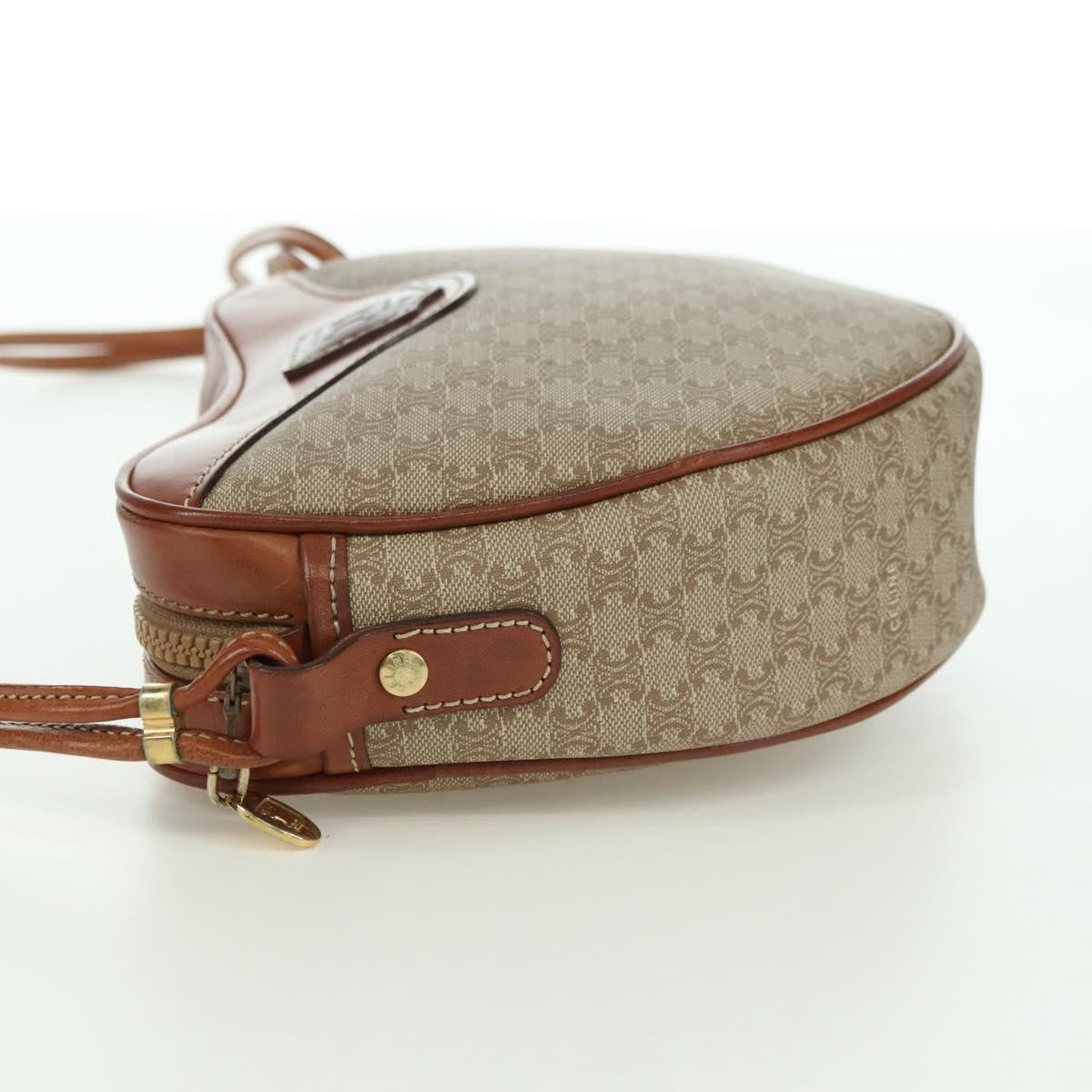 Celine Vintage Macadam Shoulder Bag Canvas and Leather, BEIGE, CANVAS, Shoulder bag