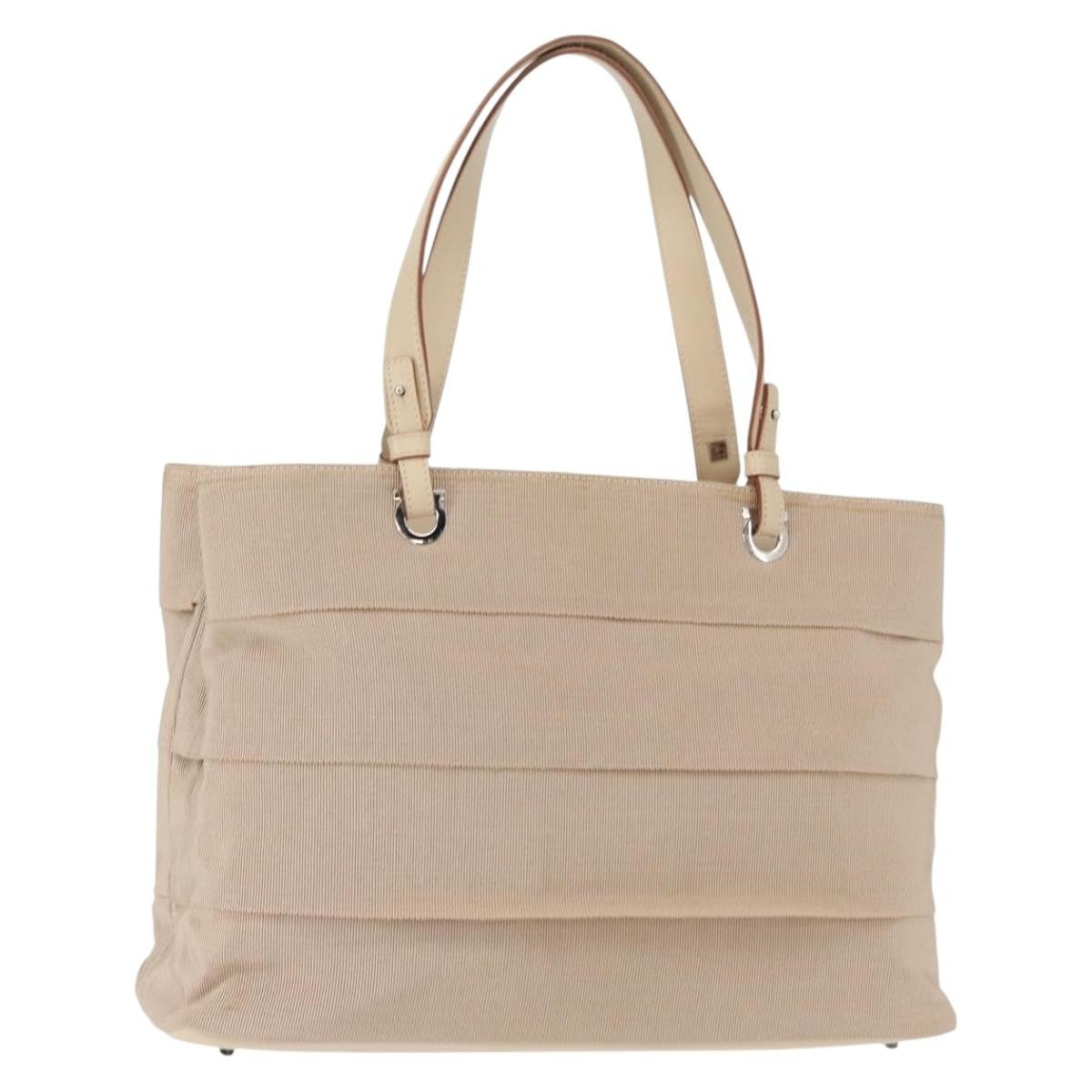 Salvatore Ferragamo Gancini handbag Nylon, BEIGE, NYLON, Handbag