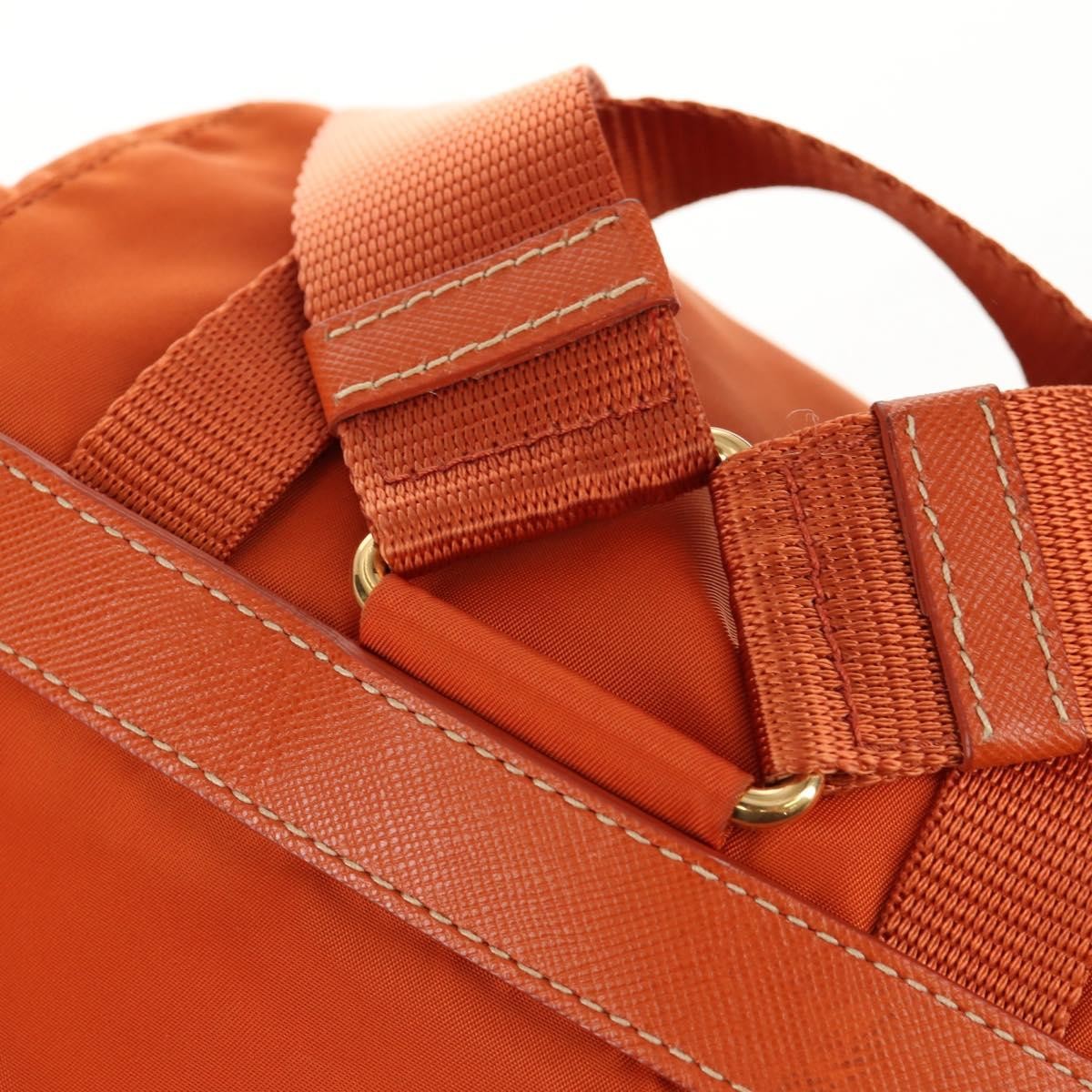 Prada Vela Double Front Pocket Backpack Tessuto with Saffiano Leather, ORANGE, NYLON, Backpack