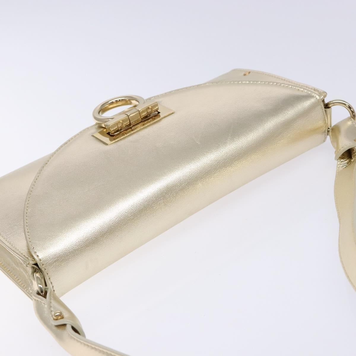 Salvatore Ferragamo Gancini Shoulder Bag Leather, GOLD, LEATHER, Shoulder bag