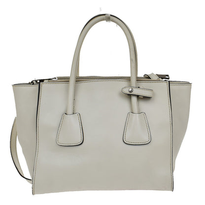 Prada Twin Pocket Shopping Tote City Calfskin, WHITE, LEATHER, Handbag