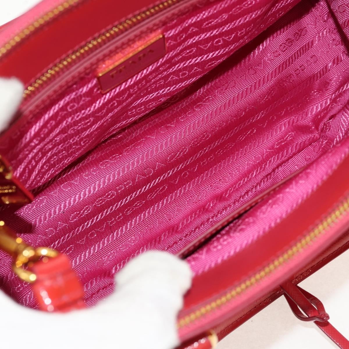 Prada Galleria Double Zip Tote Vernice Saffiano Leather, RED, LEATHER, Handbag