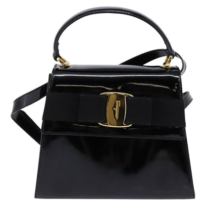 Salvatore Ferragamo Vintage Vara Bow Top Handle Bag Patent Leather, BLACK, PATENT_LEATHER, Handbag
