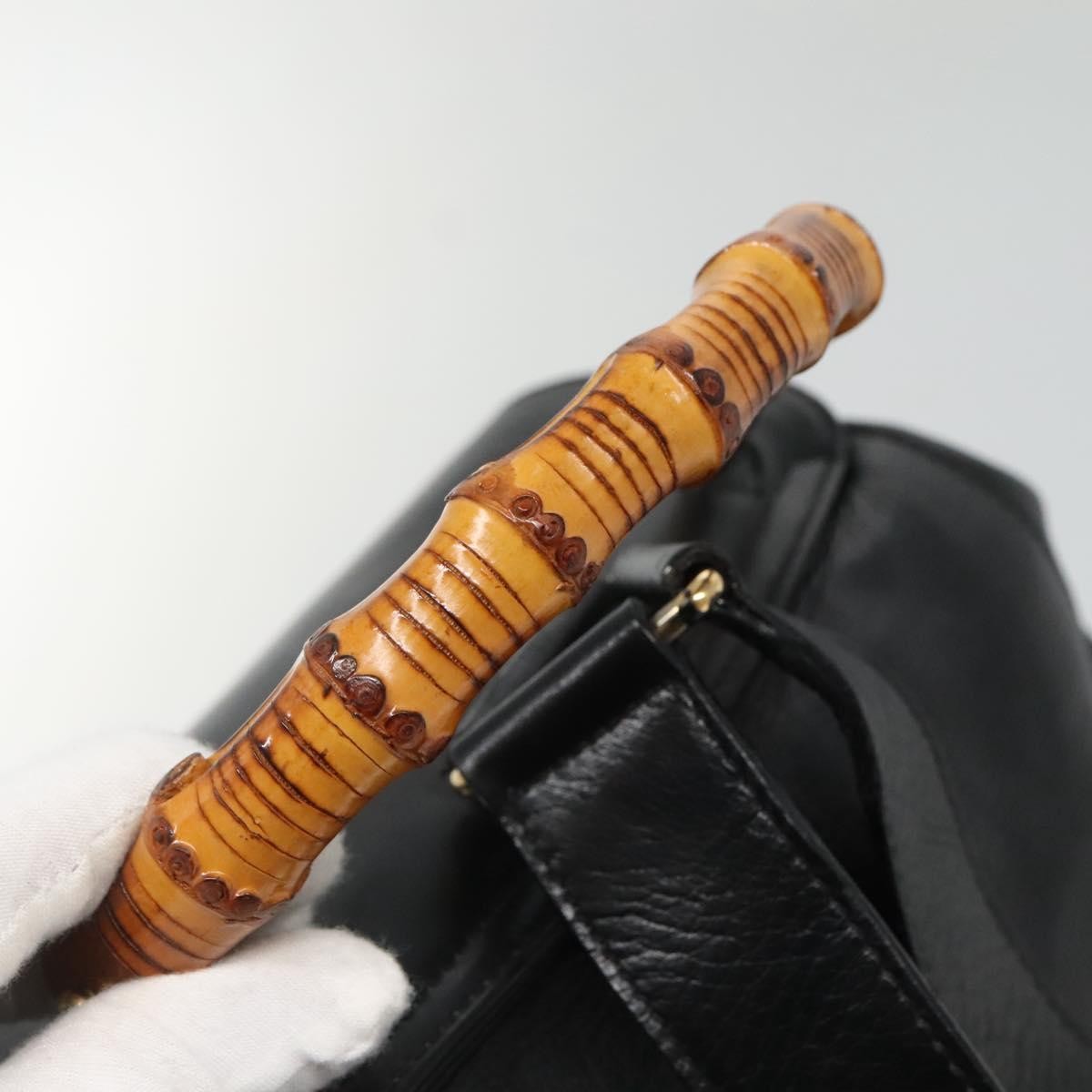 Gucci Vintage Bamboo Backpack Leather, BLACK, LEATHER, Backpack