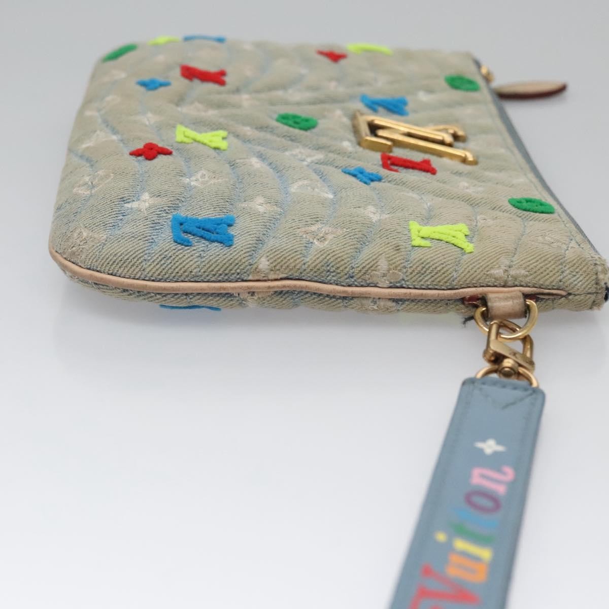 Louis Vuitton New Wave Zipped Pochette Monogram Embroidered Quilted Denim, BLUE, DENIM_JEANS, Clutche & pouche