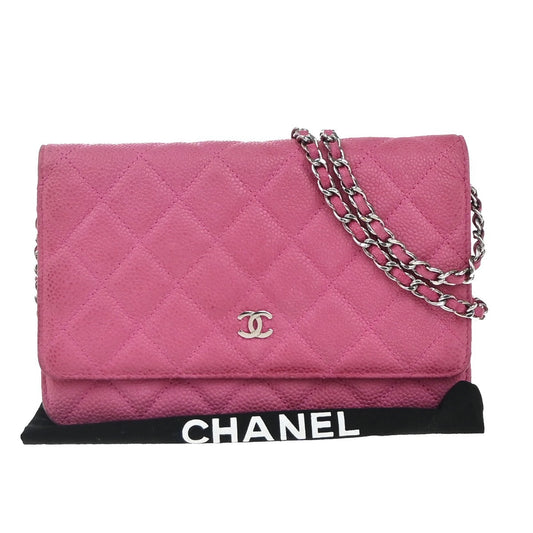 Chanel Wallet on Chain Quilted Grained Calfskin, PINK, LEATHER, Clutche & pouche