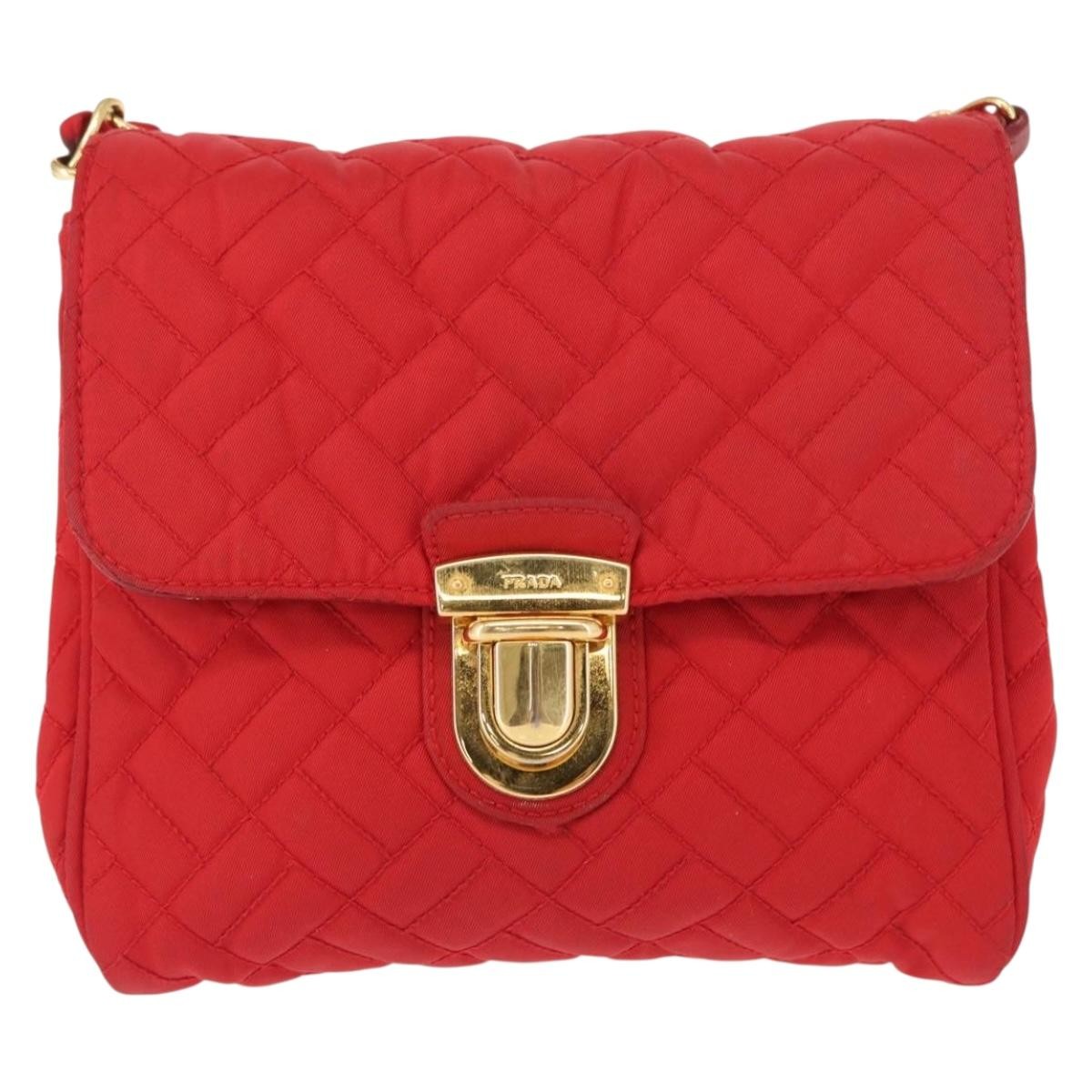 Prada Pushlock Chain Flap Bag Quilted Tessuto, RED, NYLON, Shoulder bag