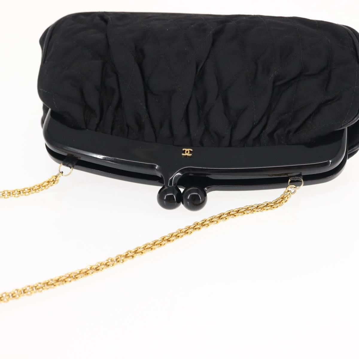 Chanel Vintage Kisslock Frame Bag Pleated Satin, BLACK, SATIN, Shoulder bag