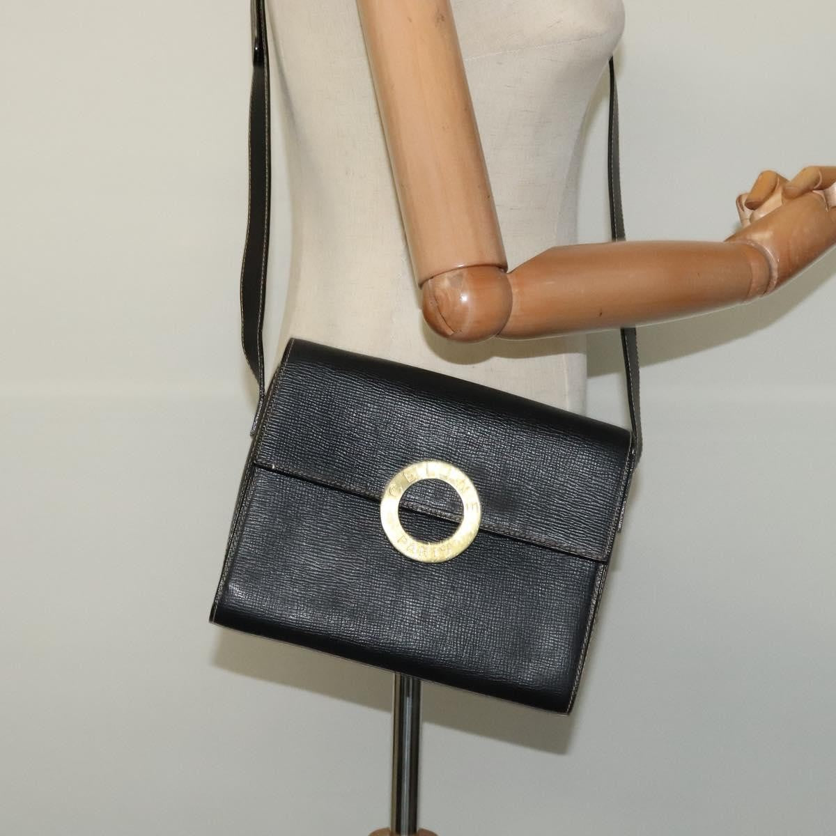 Celine Vintage Circle Logo Crossbody Bag Leather, BLACK, LEATHER, Crossbody bag