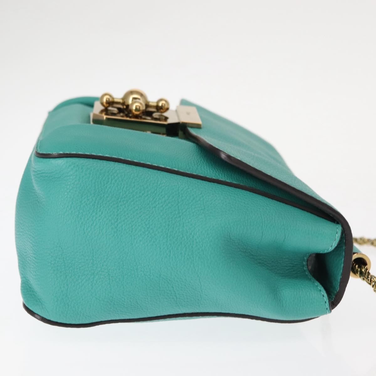 Chloe Elsie Chain Shoulder Bag Leather, TURQUOISE, LEATHER, Shoulder bag