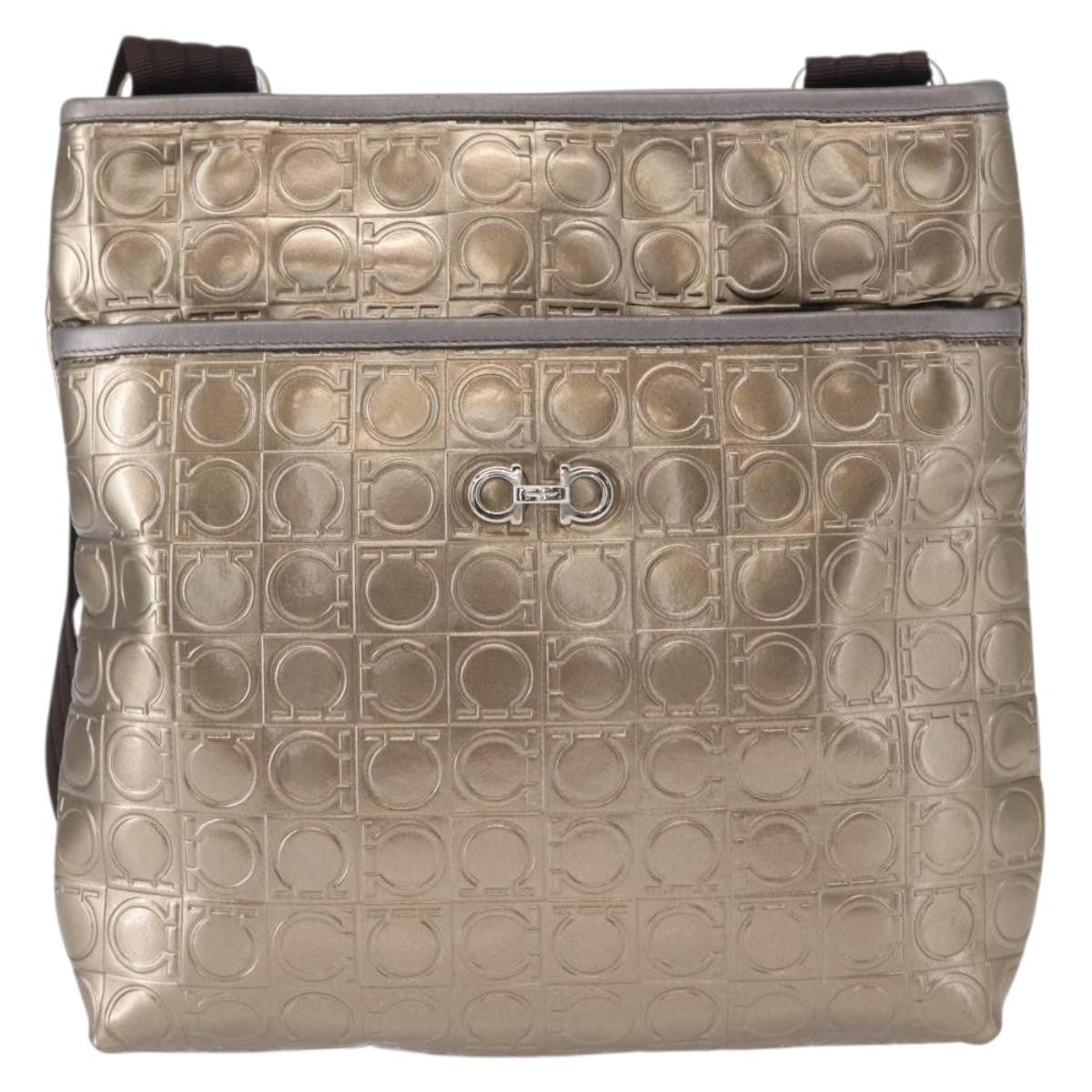 Salvatore Ferragamo Gancini Shoulder Bag Patent Leather, GOLD, PATENT_LEATHER, Shoulder bag