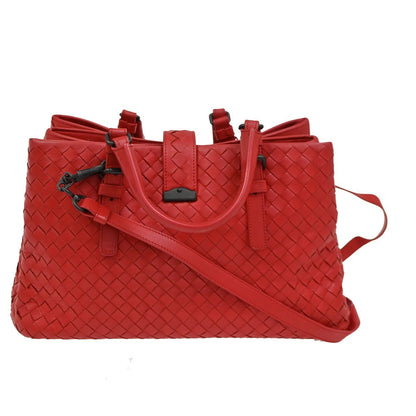 Bottega Veneta Roma Bag Intrecciato Nappa, RED, LEATHER, Handbag