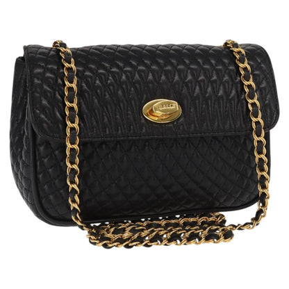 Bally Vintage Chain Shoulder Bag Quilted Leather, BLACK, LEATHER, Shoulder bag