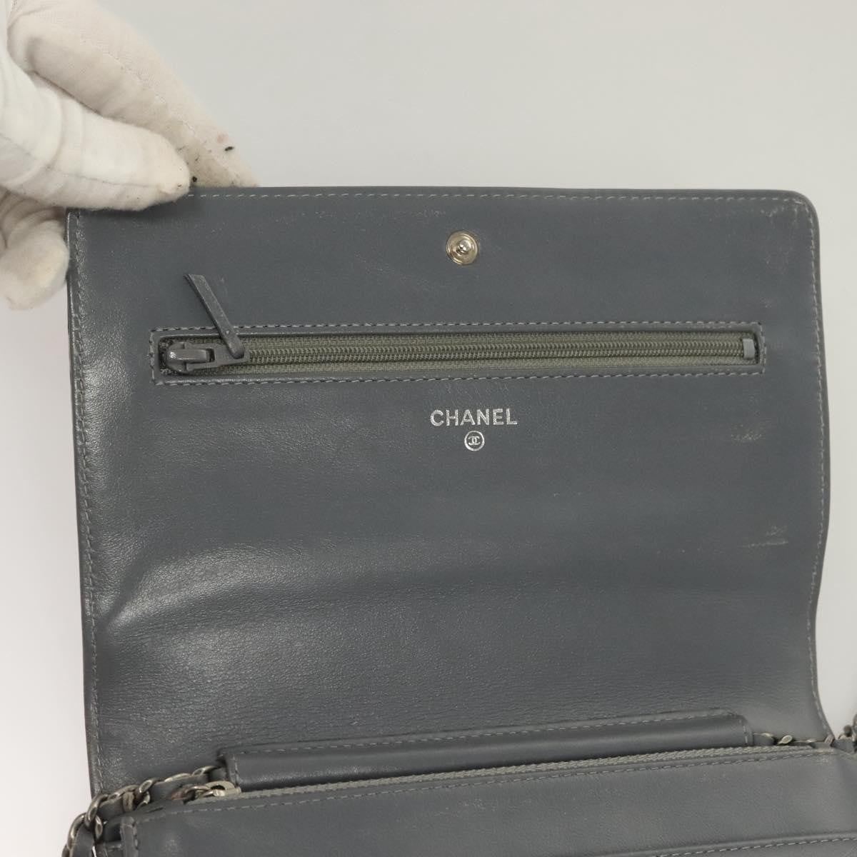 Chanel Wallet on Chain Camellia Patent, GRAY, PATENT_LEATHER, Shoulder bag