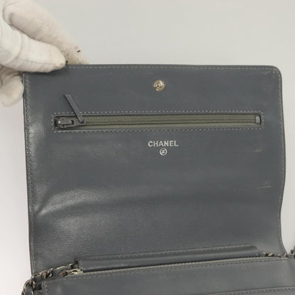Chanel Wallet on Chain Camellia Patent, GRAY, PATENT_LEATHER, Shoulder bag