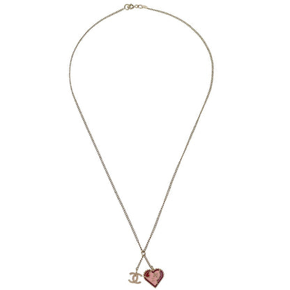 Chanel CC and Heart Pendant Necklace Metal, GOLD, GOLD_PLATED, Necklace
