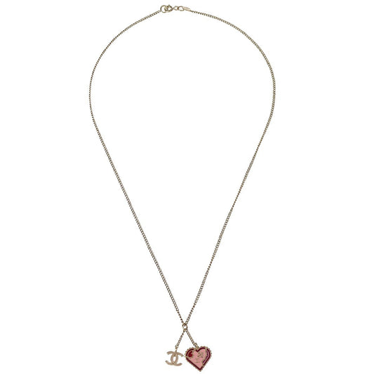 Chanel CC and Heart Pendant Necklace Metal, GOLD, GOLD_PLATED, Necklace