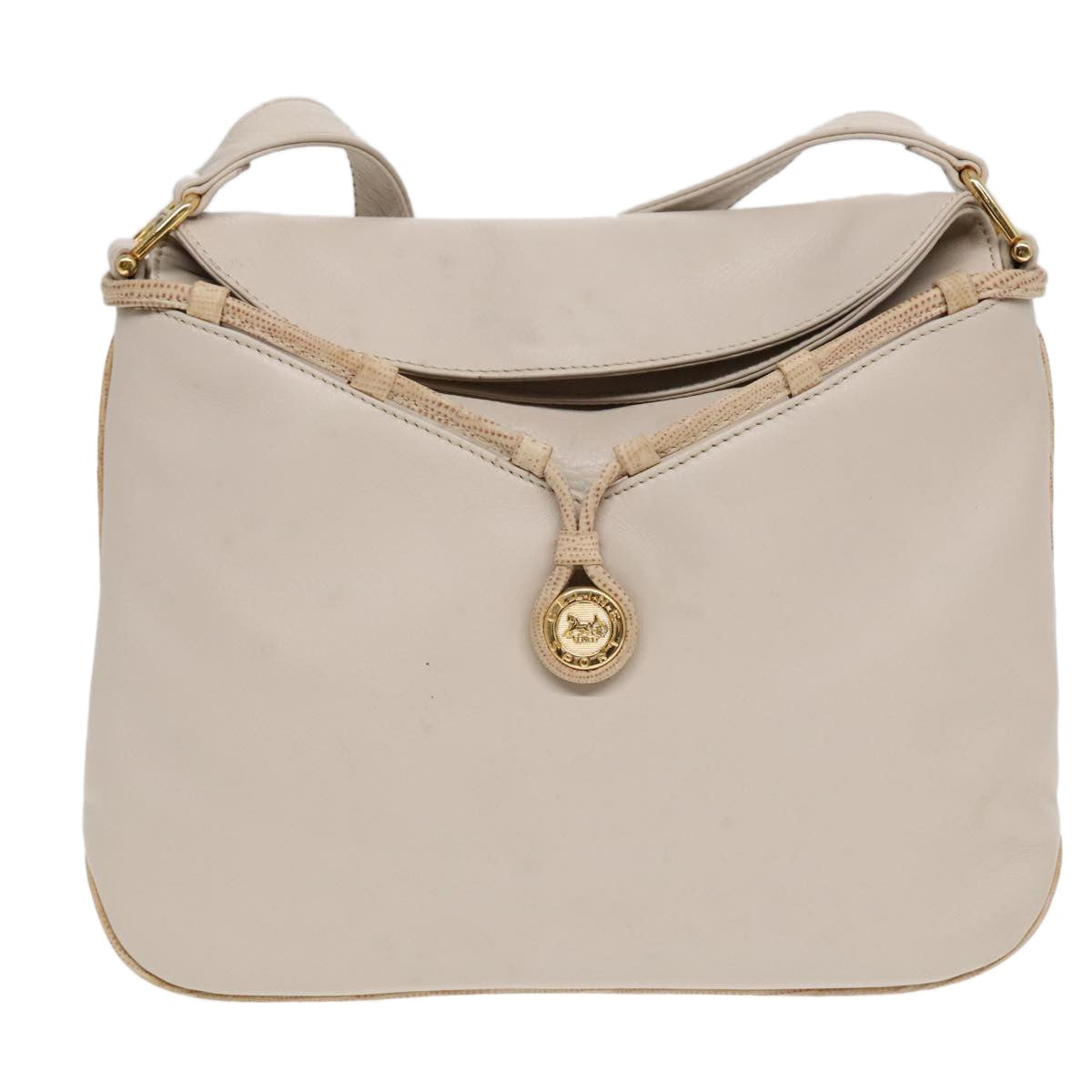 Celine Vintage Shoulder Bag Leather, Beige, Leather, Shoulder Bag