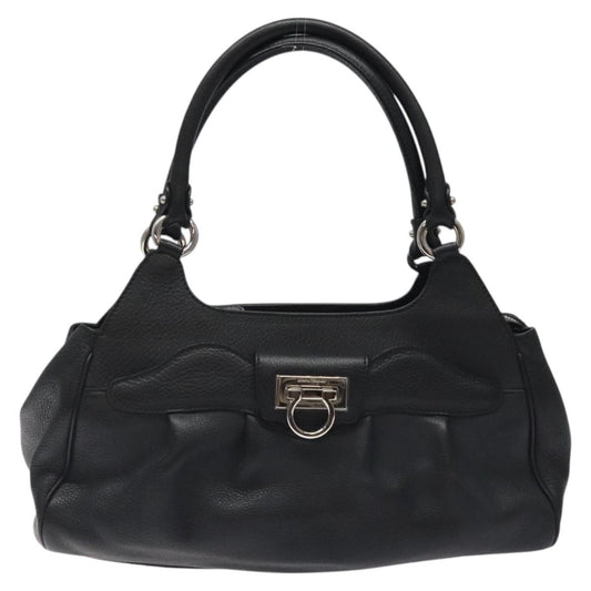 Salvatore Ferragamo Gancini handbag Leather, BLACK, LEATHER, Handbag