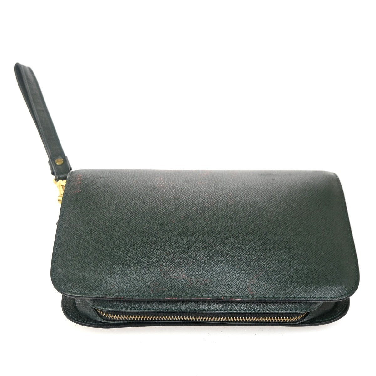 Louis Vuitton Pochette Baikal Clutch Taiga Leather, GREEN, LEATHER, Clutche & pouche