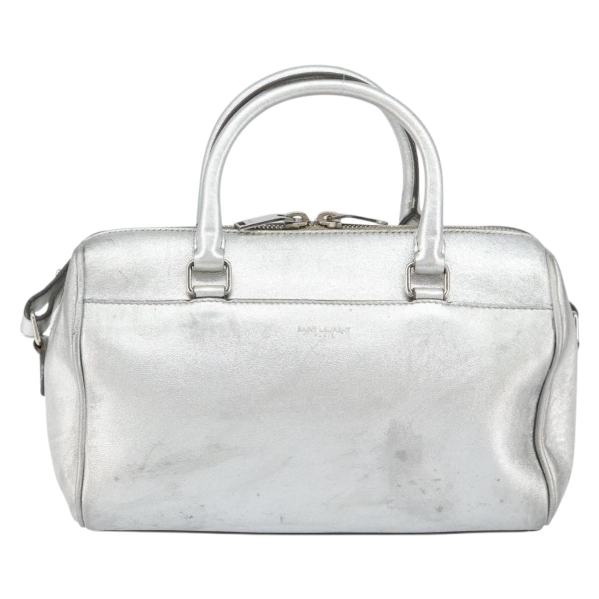Saint Laurent Classic Duffle Bag Leather, SILVER, LEATHER, Handbag