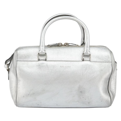 Saint Laurent Classic Duffle Bag Leather, SILVER, LEATHER, Handbag
