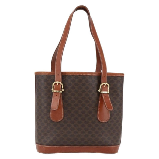 Celine Vintage Macadam Handbag Canvas and Leather, BROWN, CANVAS, Handbag