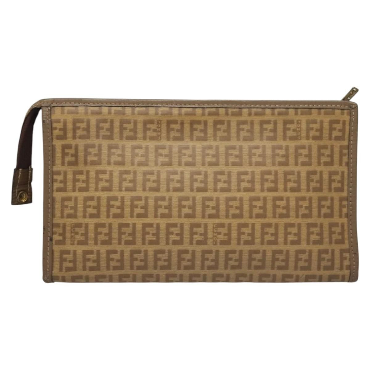 Fendi Vintage Zip Pouch Canvas, BEIGE, CANVAS, Clutche & pouche