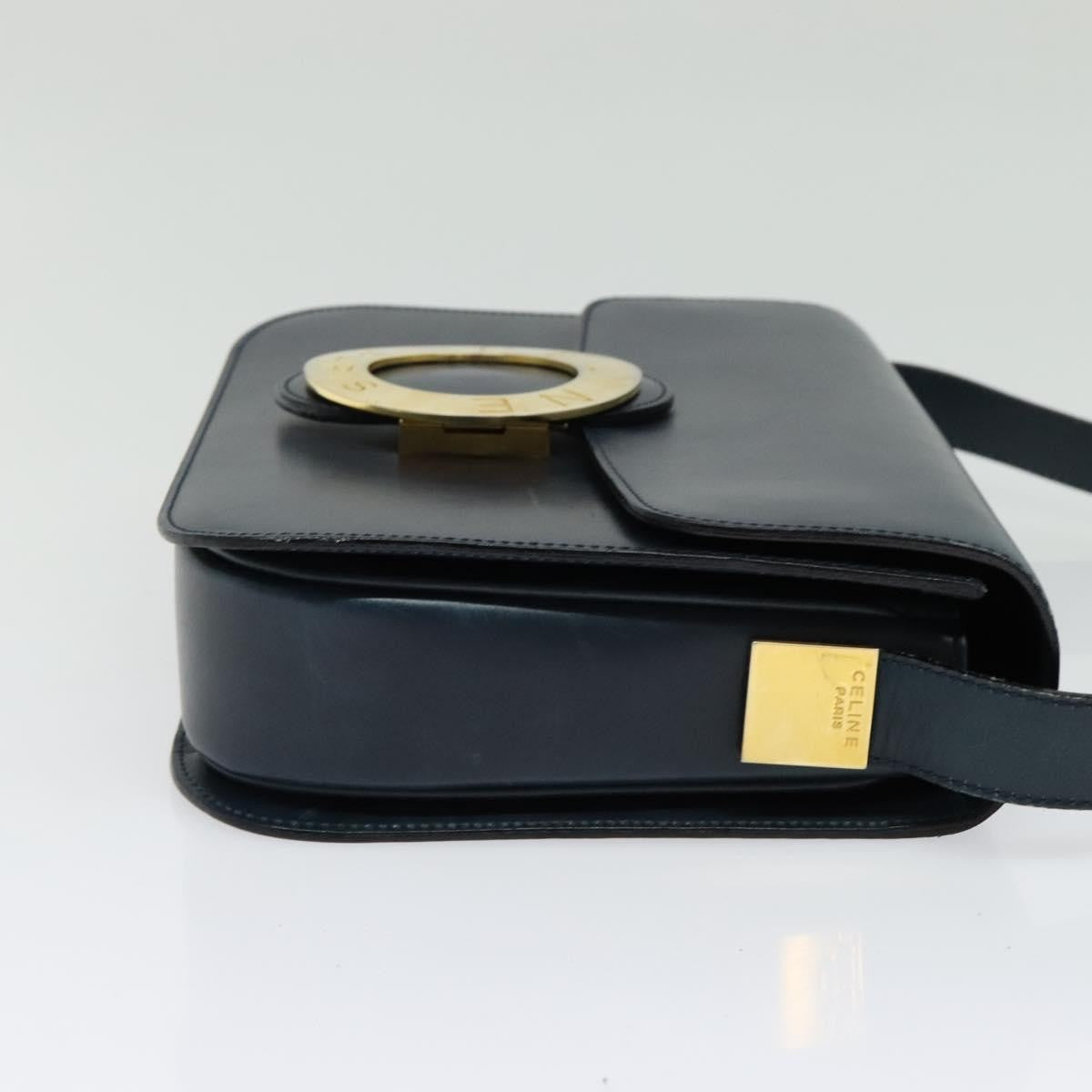 Celine Circle logo Leather, NAVY, LEATHER, Shoulder bag
