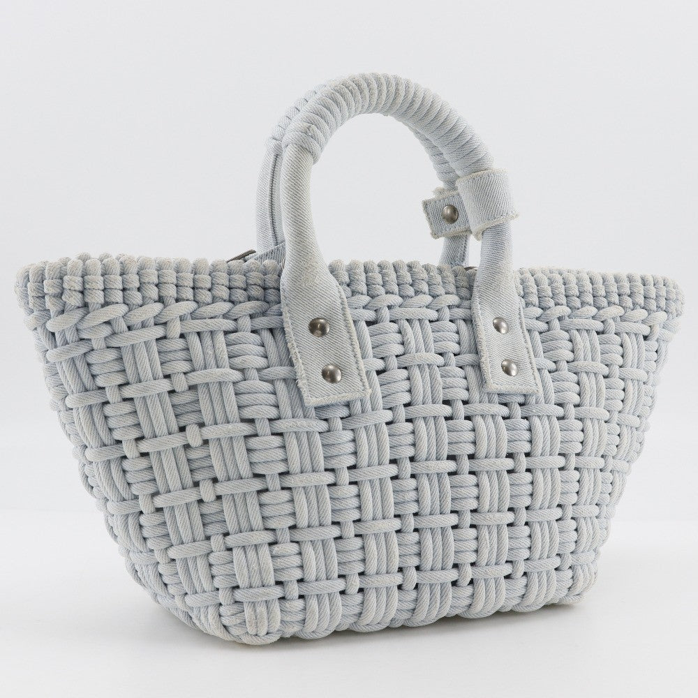 Balenciaga Bistro Panier Bag Woven Denim, BLUE, DENIM_JEANS, Handbag