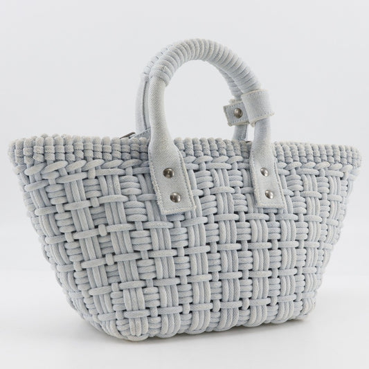 Balenciaga Bistro Panier Bag Woven Denim, BLUE, DENIM_JEANS, Handbag