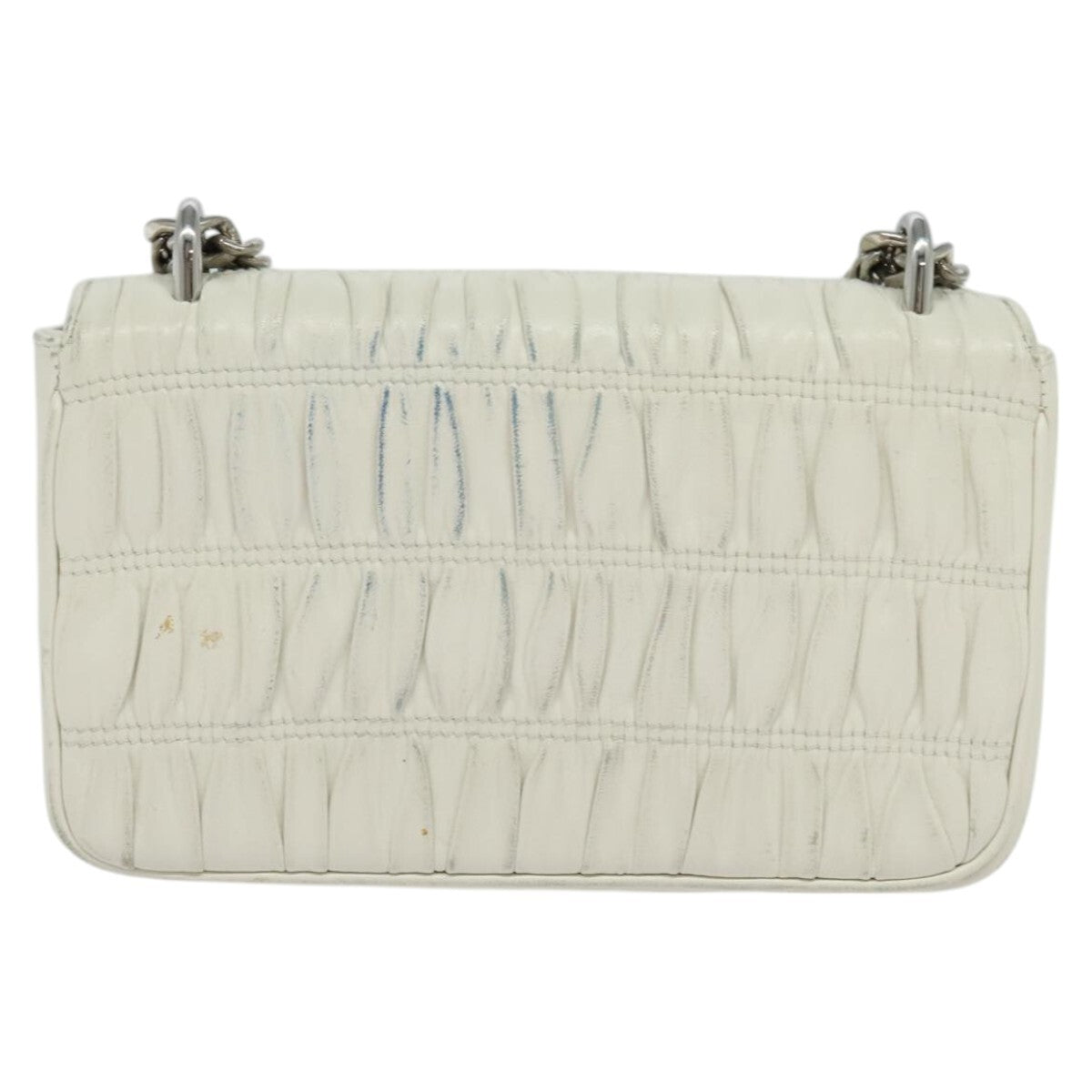 Prada Chain Flap Shoulder Bag Nappa Gaufre, WHITE, LEATHER, Shoulder bag