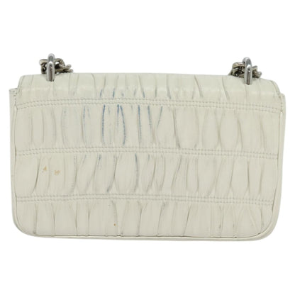 Prada Chain Flap Shoulder Bag Nappa Gaufre, WHITE, LEATHER, Shoulder bag